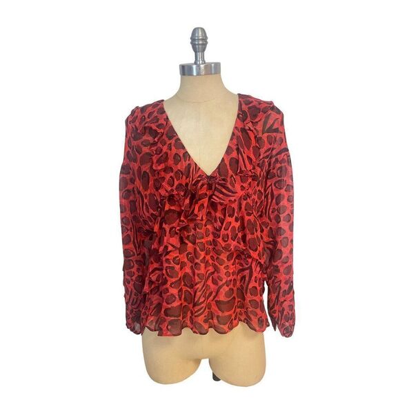 IRO Realize Red Leopard Ruffle Blouse 36 US Small - Picture 4 of 8